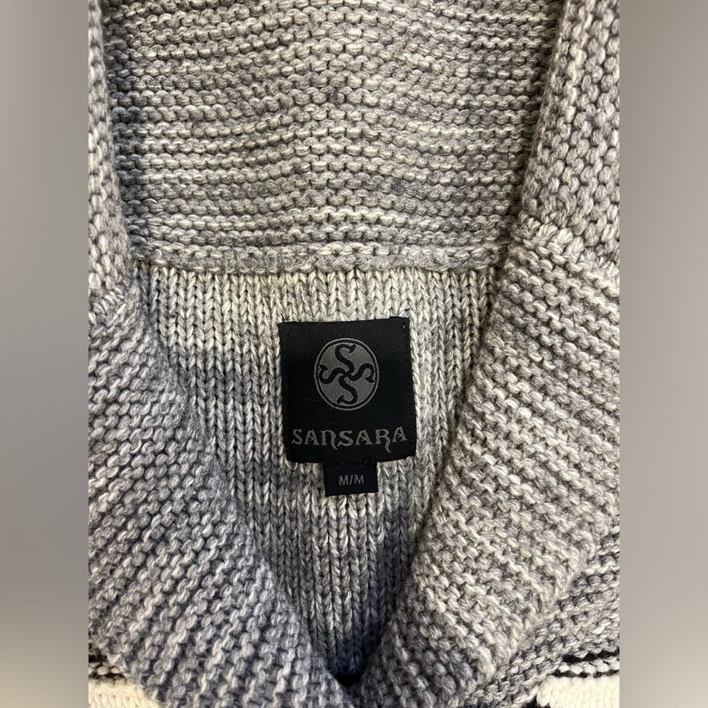Vintage-Inspired Fair Isle Shawl Cardigan Cozy Rustic Winter Sweater Oversized - Picture 6 of 8